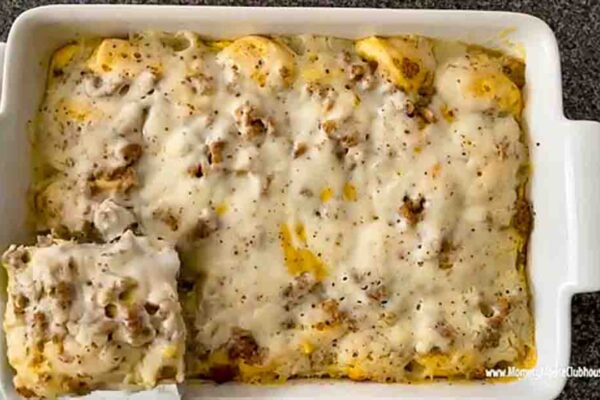 TikTok Biscuits & Gravy Casserole, homemade and freshly served