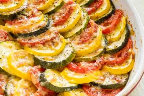 Cheesy Tomato Zucchini Casserole, homemade and freshly served