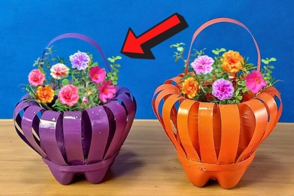 Finished Plastic Bottle Flower Baskets, a completed DIY project