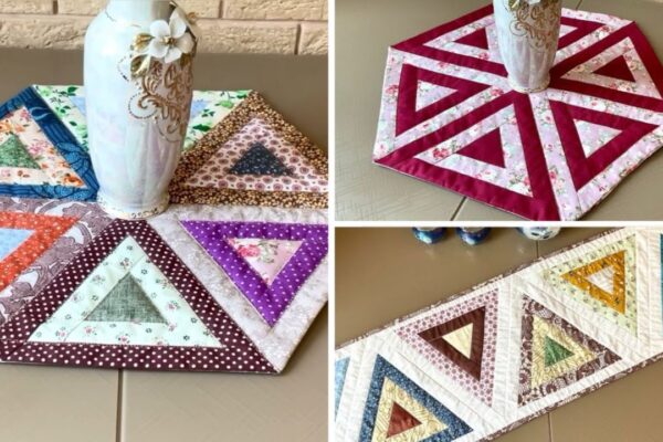 Finished Triangle and Strip Fusion Table Runner Quilt, a completed DIY project