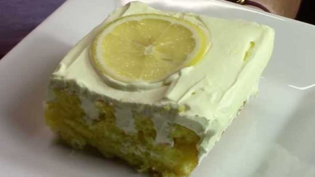 Triple Lemon Poke Cake, homemade and freshly served