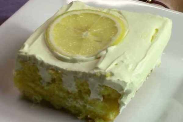 Triple Lemon Poke Cake, homemade and freshly served