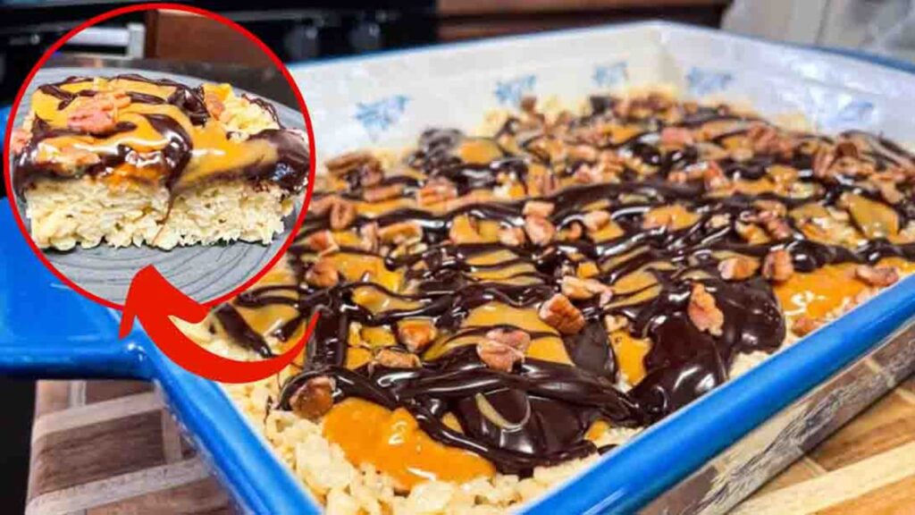 Turtle Rice Krispie Treats, homemade and freshly served