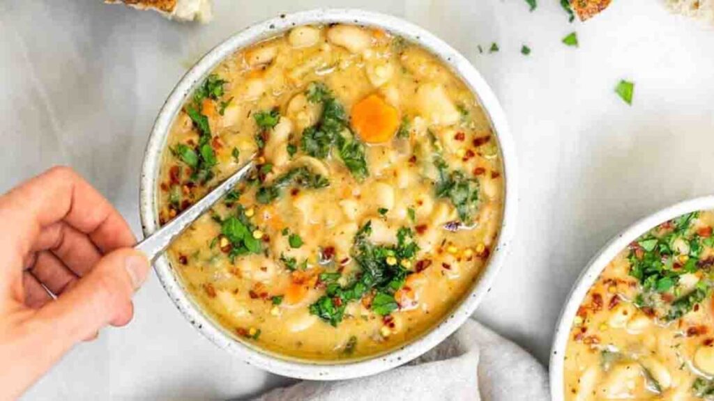 Tuscan White Bean Soup, homemade and freshly served