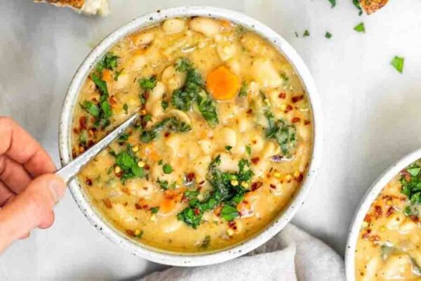 Tuscan White Bean Soup, homemade and freshly served