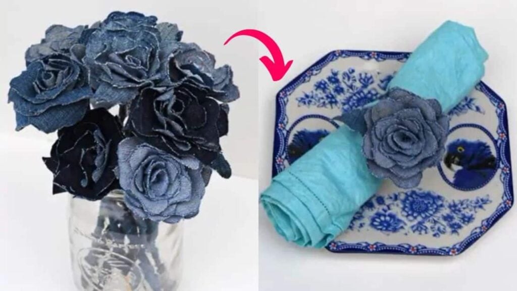 Finished a Pretty Upcycled Denim Flower Bouquet, a completed DIY project