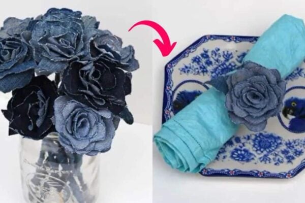 Finished a Pretty Upcycled Denim Flower Bouquet, a completed DIY project