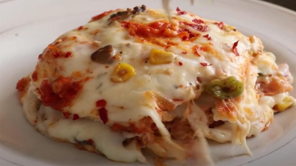 Vegetable Lasagna Using Bread with No Oven, homemade and freshly served