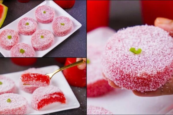 Watermelon Pudding Dessert, homemade and freshly served