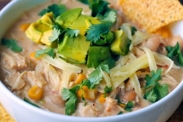 White Chicken Chili (Easy Stovetop ), homemade and freshly served