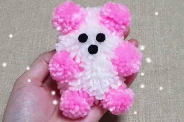 Finished No Sew Yarn Teddy Bear Craft, a completed DIY project