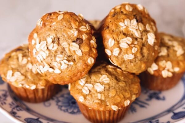 Yummy Oatmeal Banana Muffins, homemade and freshly served