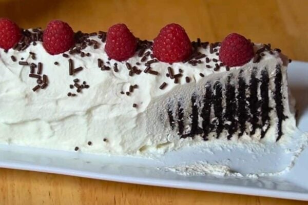 3-Ingredient No-Bake Zebra Cake, homemade and freshly served