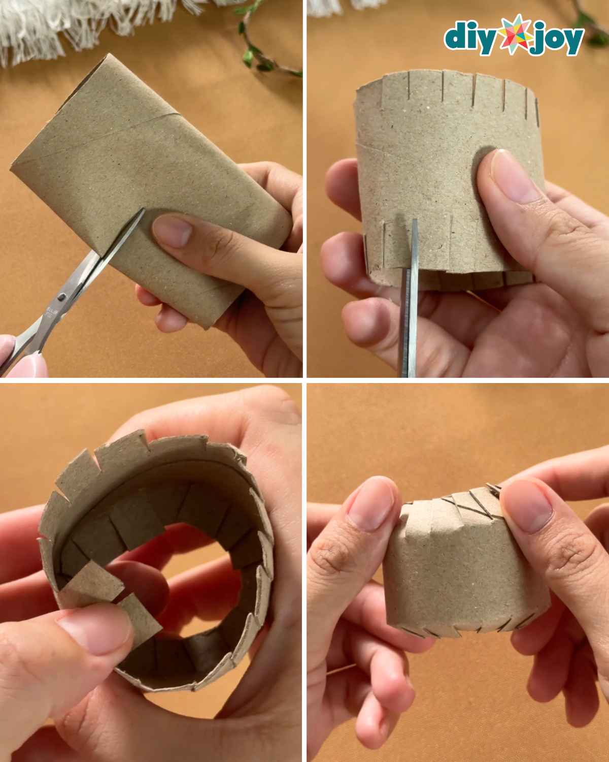 How to Make a Yarn Pumpkin - cutting and folding the tissue paper roll base