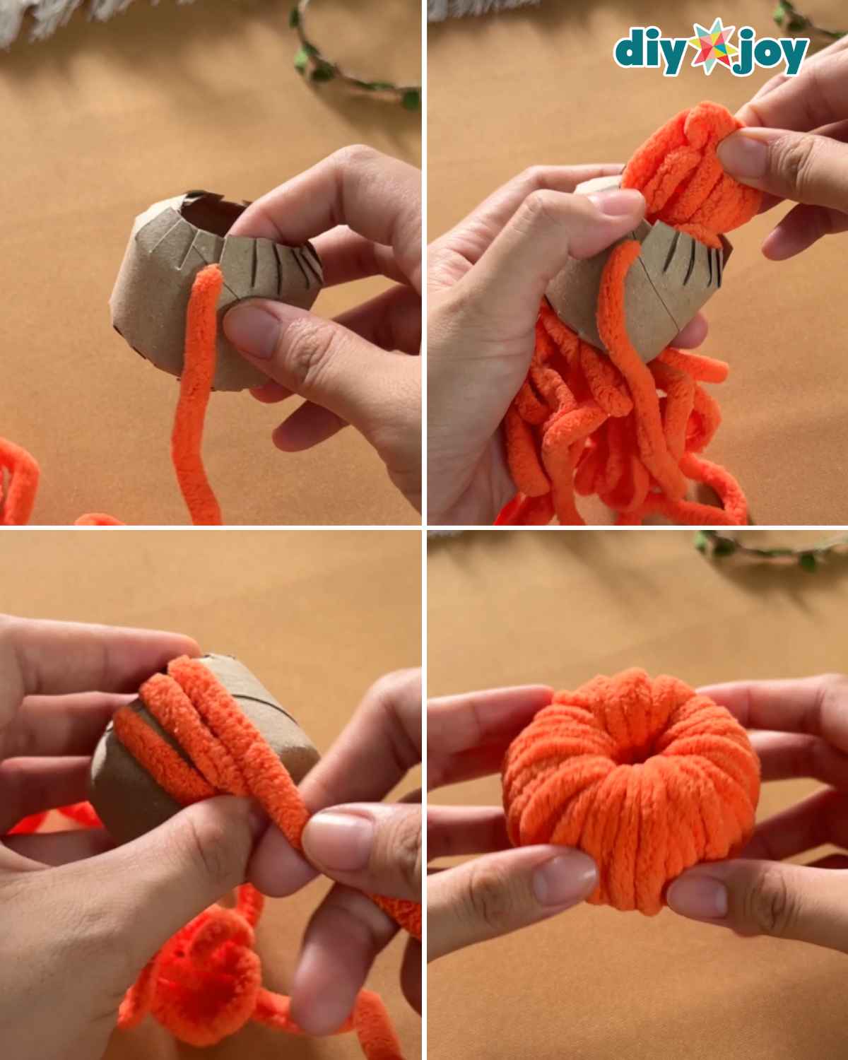 Easy Crafts - wrapping chunky chenille yarn around the tissue paper roll