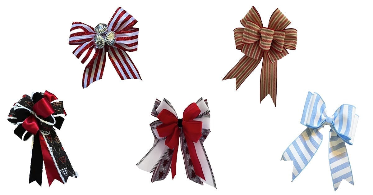 Gift wrapping idea: five different bow styles tied by hand, each one a different finishing touch to try