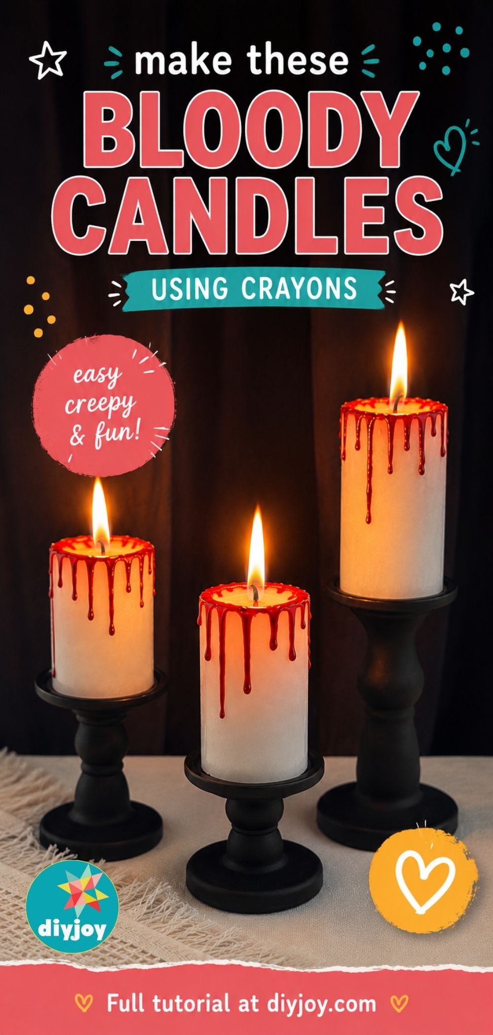 How to make bloody candles with crayons, an easy Halloween DIY, pin this for later