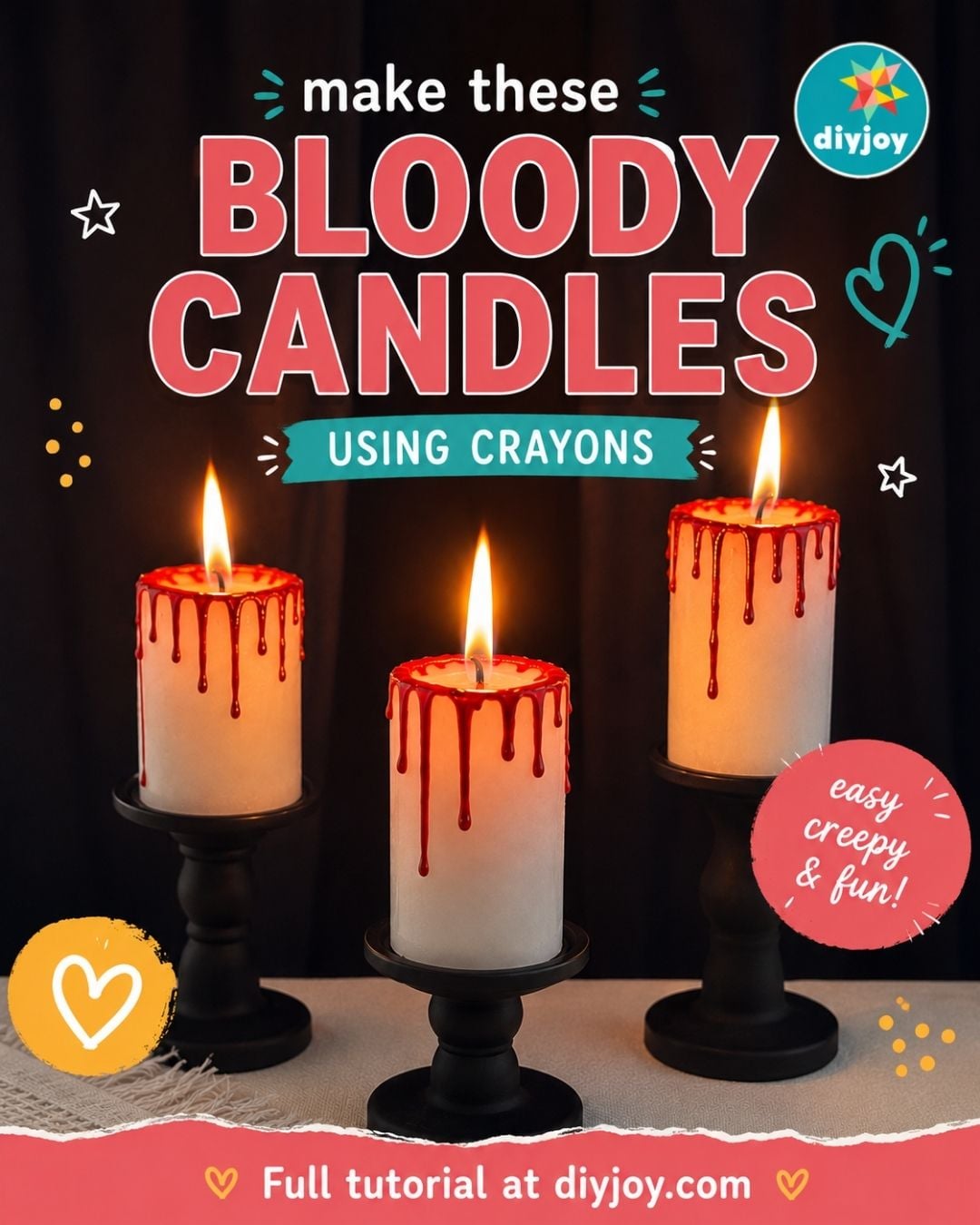Bloody candles DIY Halloween craft, save this crayon blood candle tutorial on Pinterest