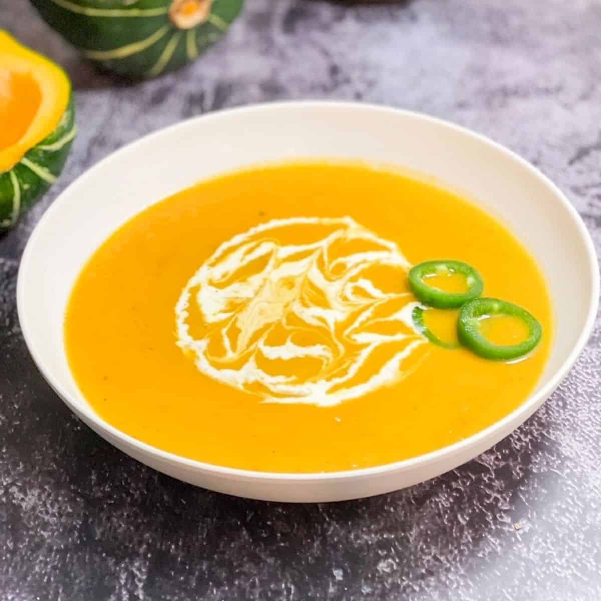 Creamy fall squash soup with carrots and warm spices