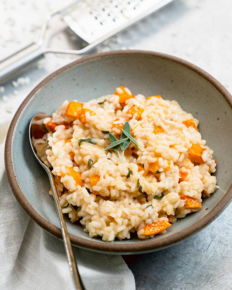Creamy Parmesan butternut squash risotto with sage, a fall dinner favorite