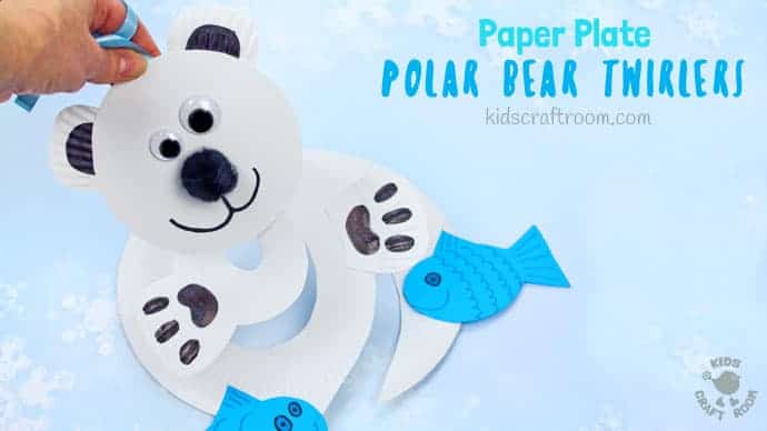 Easy Crafts for Kids - Paper Plate Polar Bear Twirler - Fun Spinning Paper Toy DIY for Children - Boys and Girls Love This Cool Craft Project for Indoor Playtime #kidscrafts