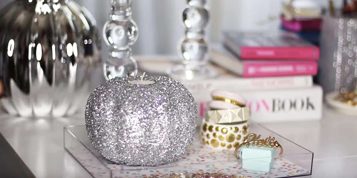 Pumpkin Decorations For Fall Glitter Pumpkin Candle Holder Glam Fall Decor