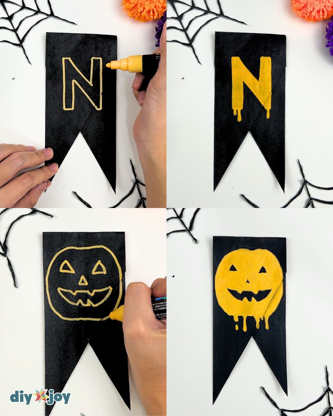 Step 3 of the Halloween banner tutorial - tracing the Halloween letters with a pumpkin as the letter O