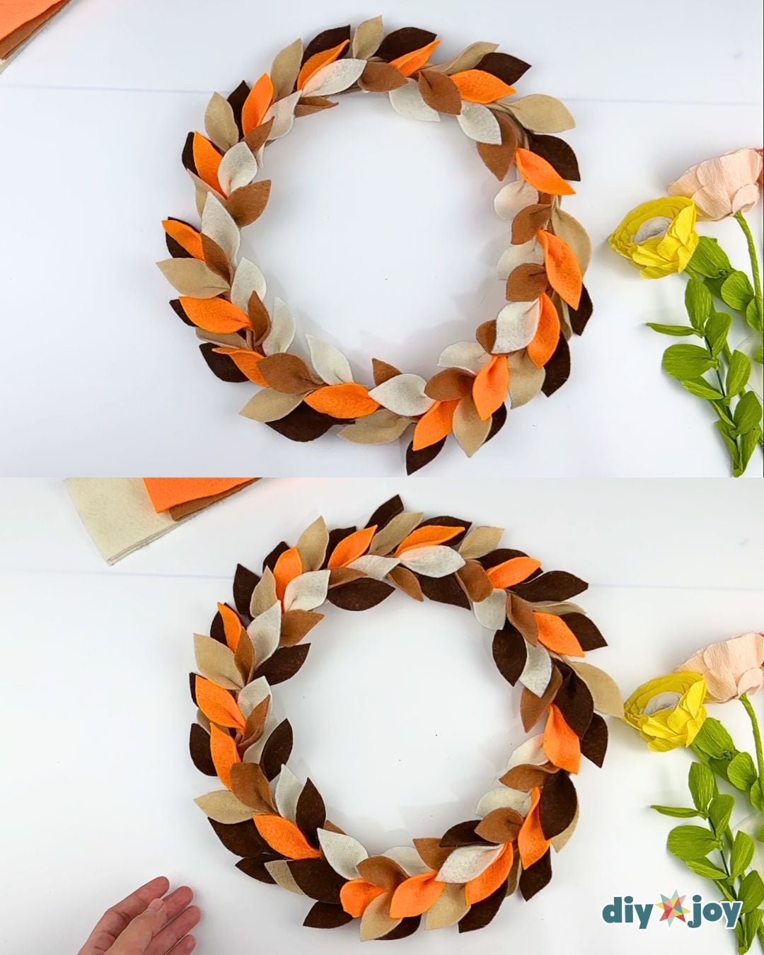 Autumn wreath - fully covered felt leaf wreath with all colors glued in place