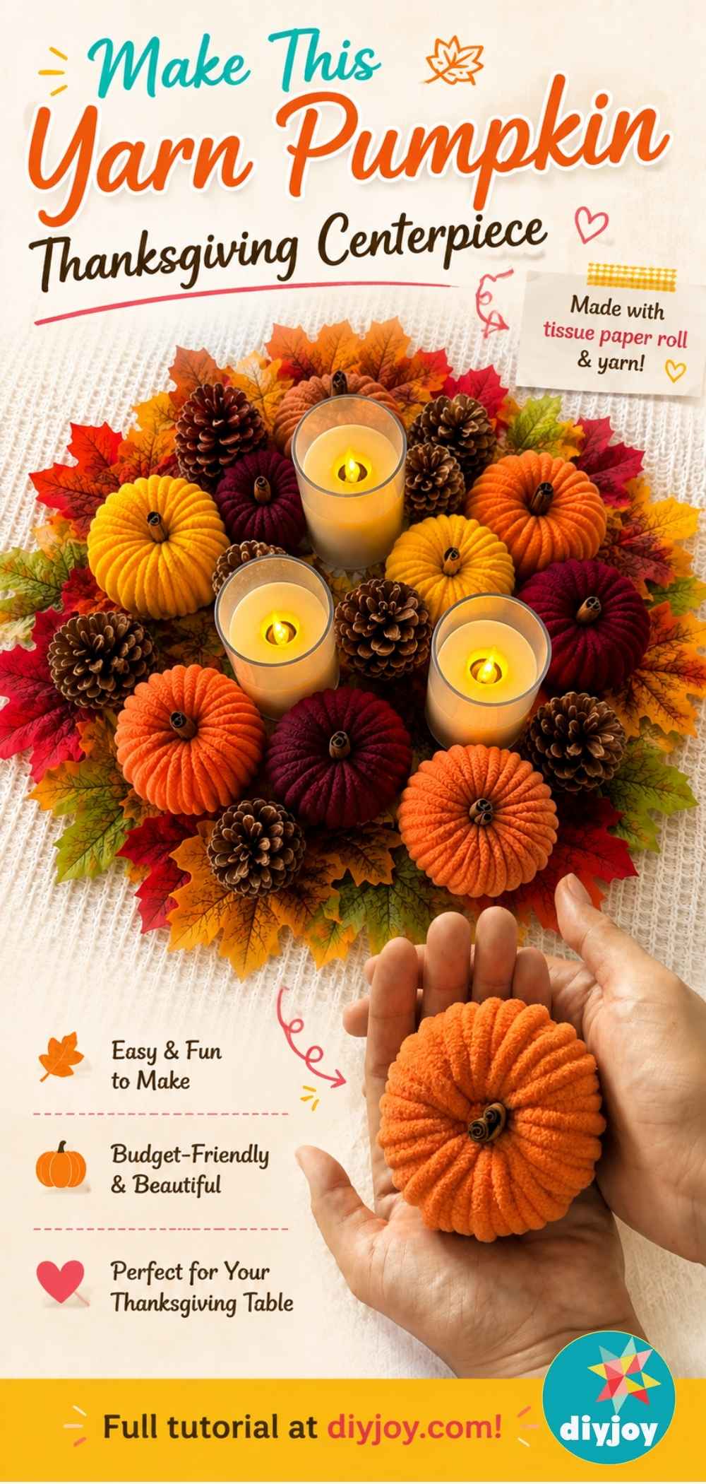 Fall Crafts - yarn pumpkin Pinterest pin graphic