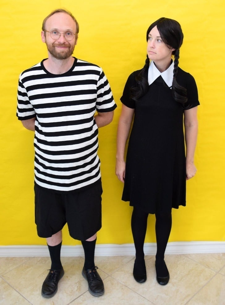 Wednesday & Pugsley Addams Family Costume, simple enough to put on in under ten minutes and a duo everyone wants a photo with