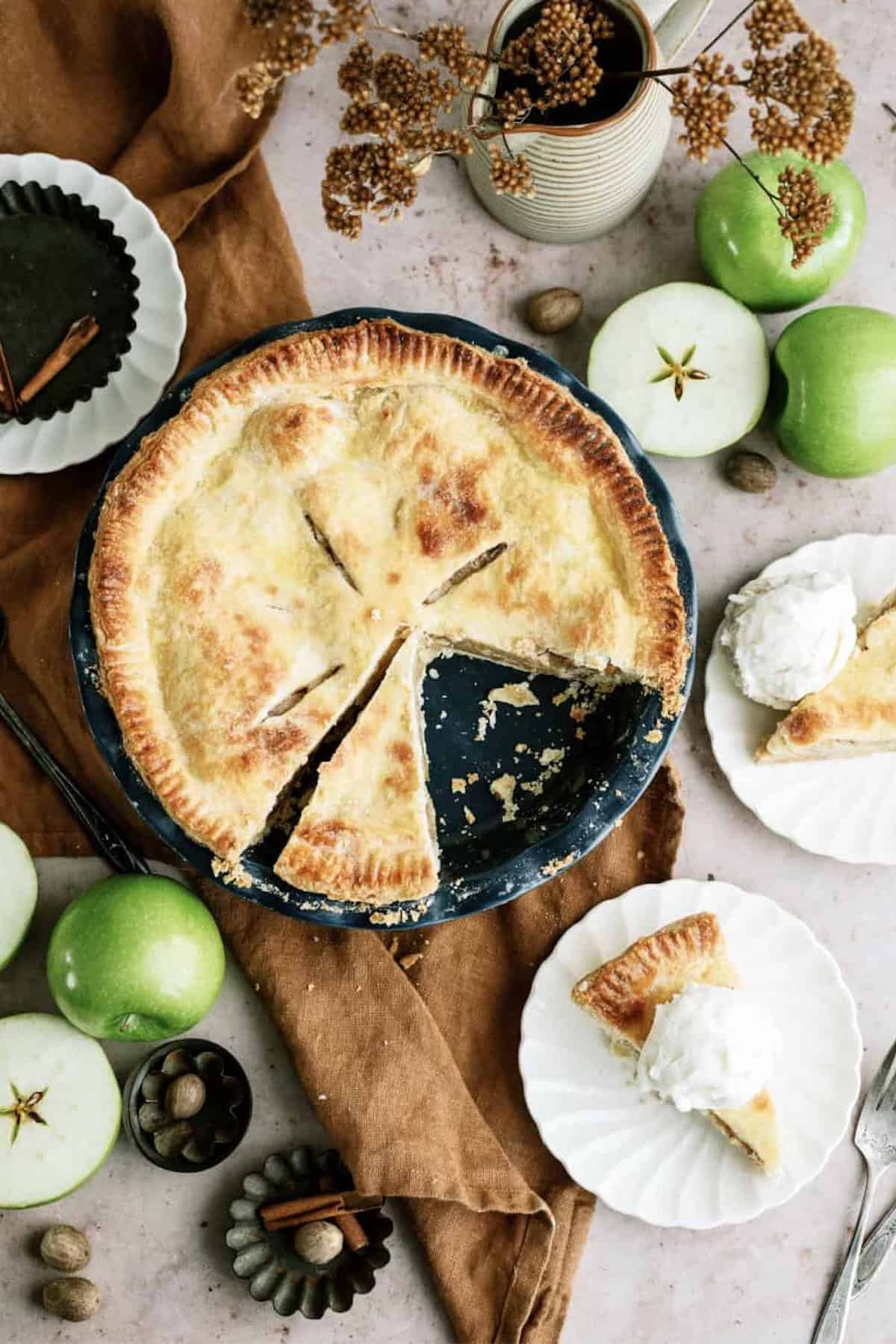 Homemade double-crust apple pie with Granny Smith apples and warm spices