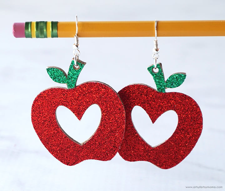 Handmade apple project, creative seasonal tutorial and kid-friendly DIY idea, featuring glitter apple earrings