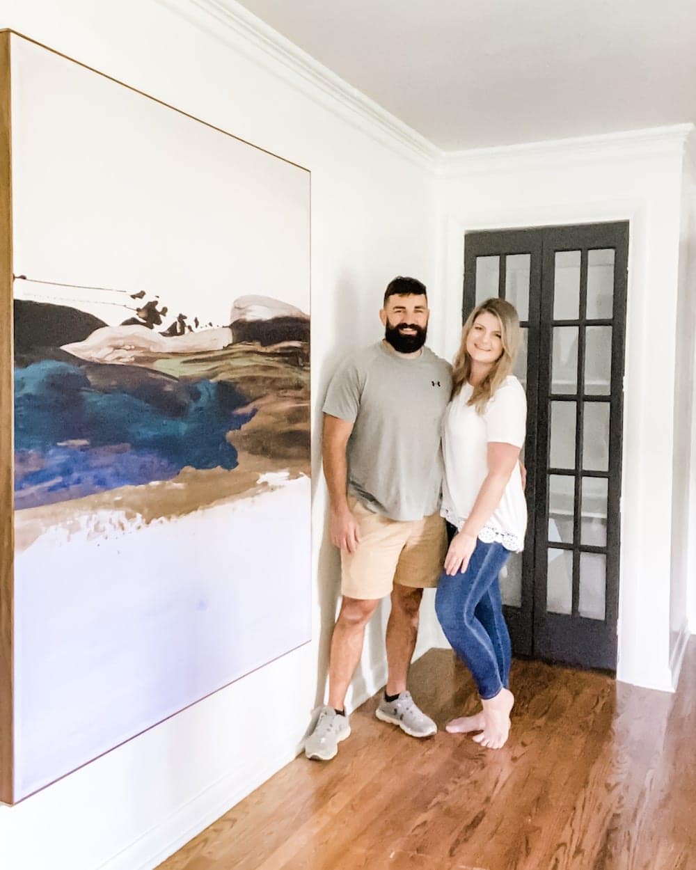 DIY Ideas With Shoe Boxes | large scale fabric wall art, shower curtain stretched over a wood frame canvas