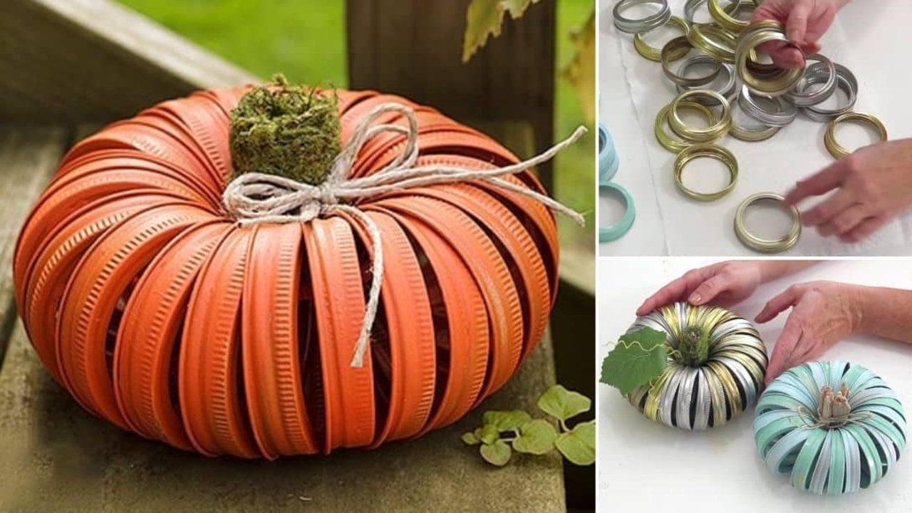 Mason Jar Projects for Fall Mason Jar Lid Pumpkin Rustic Upcycled Fall Craft