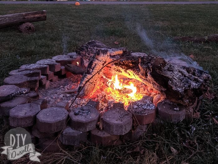 Free firepit area built from leftover paver bricks stacked into a simple circle that always gets noticed