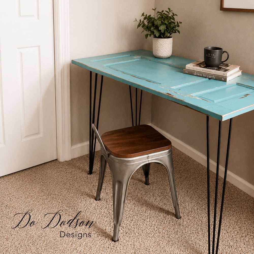 Budget Home Improvement | Old Door Upcycled Into a Hairpin Leg Desk