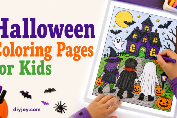 Halloween coloring pages for kids - free printable set to color at home - a fun, friendly kids Halloween coloring page