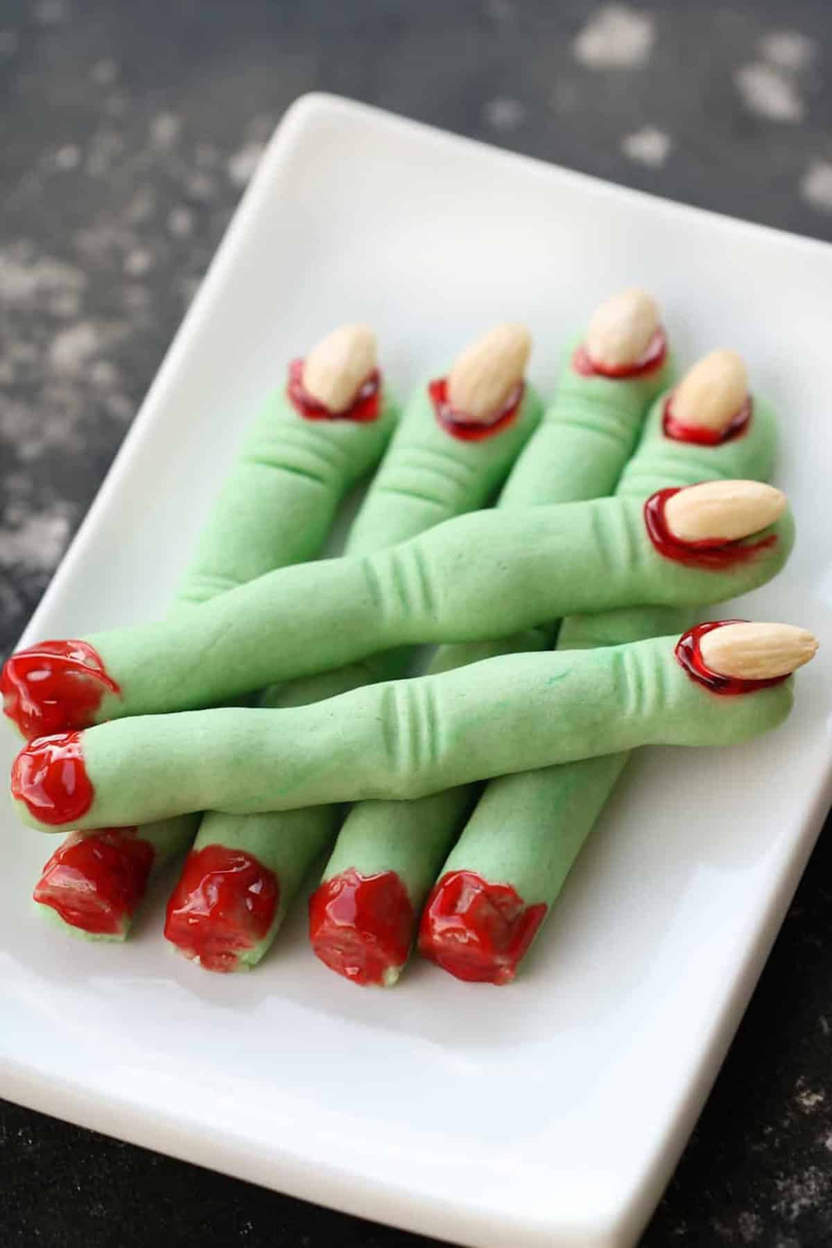 Spooky cookie tutorial, kid-friendly baked treat and Halloween baking project, focused on witch finger cookies