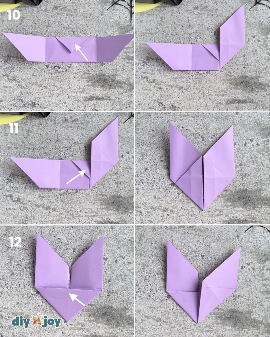 Halloween paper bats step 4, folding the tip to the crease line