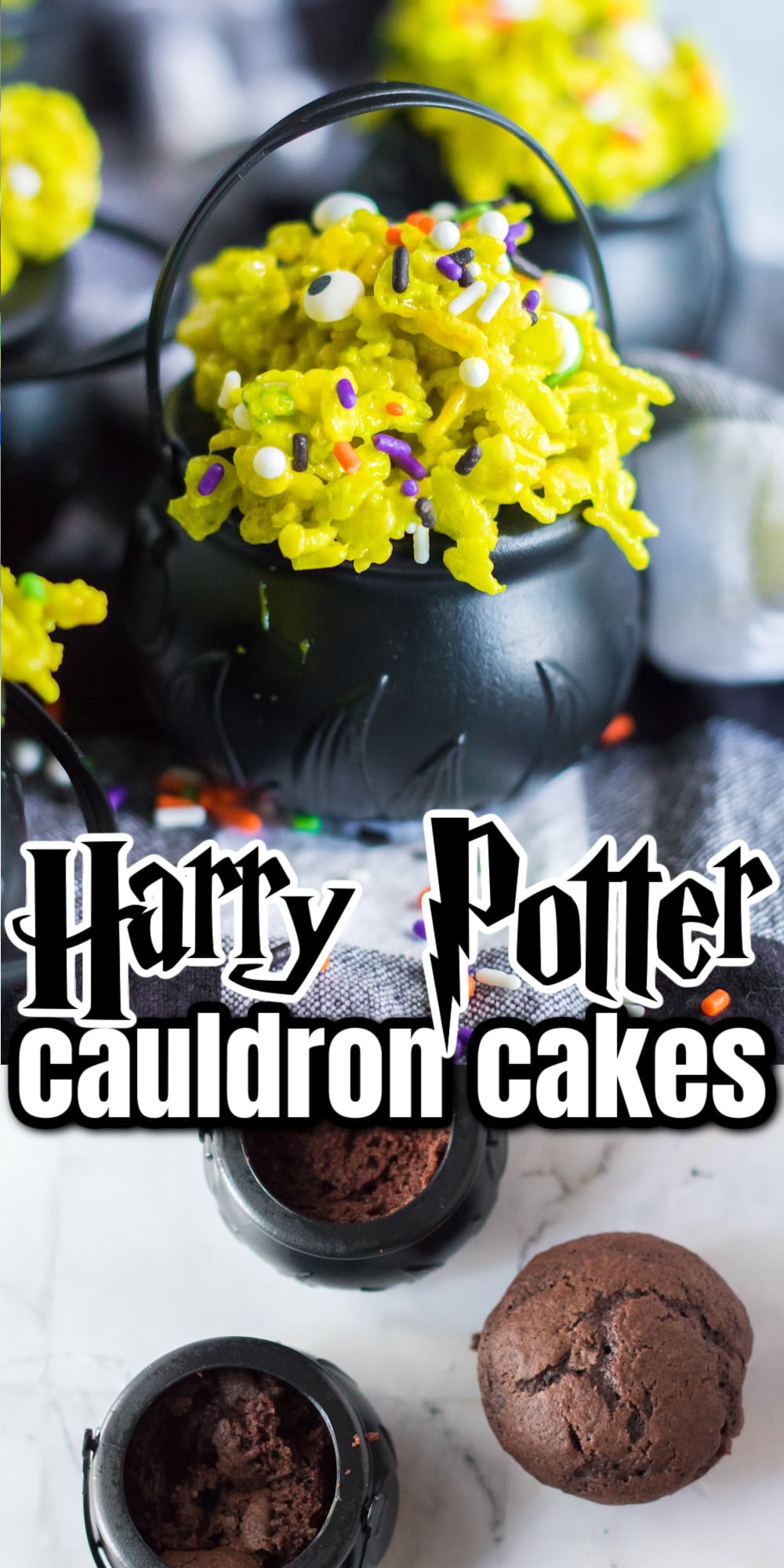 Easy party snacks with kid-friendly spooky serving and simple make-ahead option, highlighting the finished cauldron cupcakes