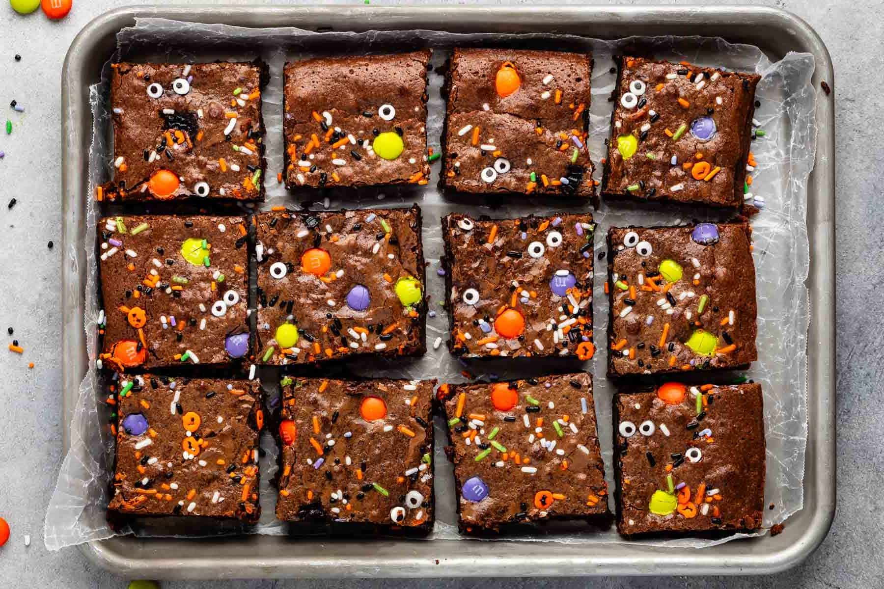 Easy appetizer recipe, dessert-table favorite and kid-friendly spooky serving, highlighting Halloween brownies