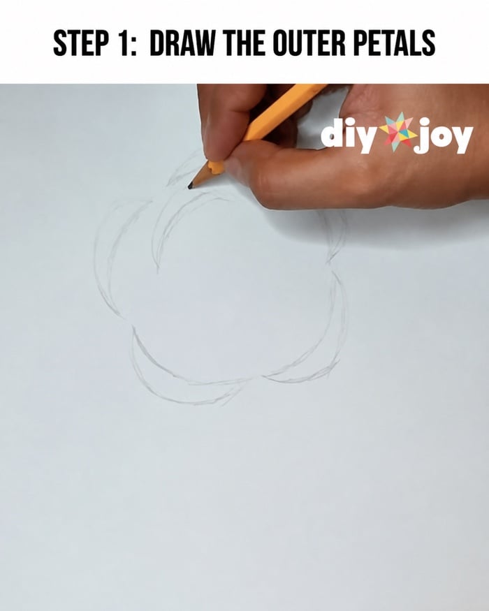 How to draw a rose - pencil sketch of the loose outer petal shapes