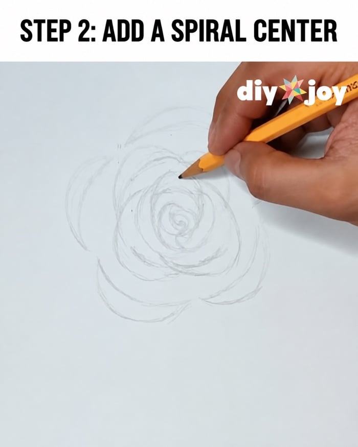 How to draw a rose - adding a small spiral to the center of the pencil sketch