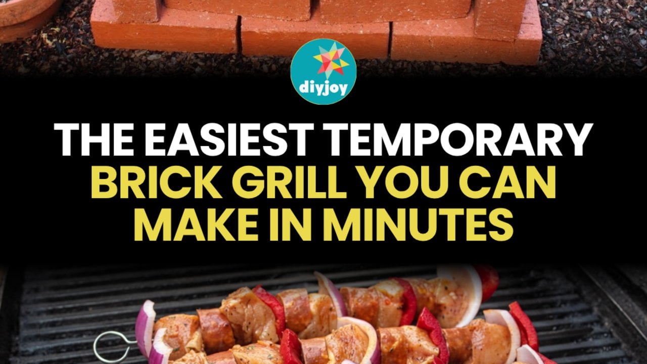 Temporary brick grill built in minutes with food cooking over the coals