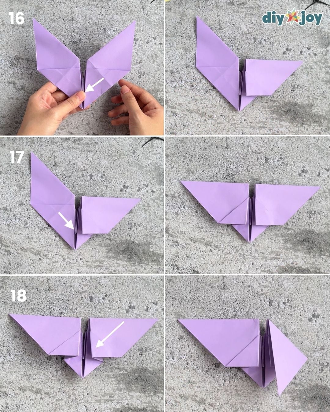 Origami bat step 6, folding the tip down to shape the body