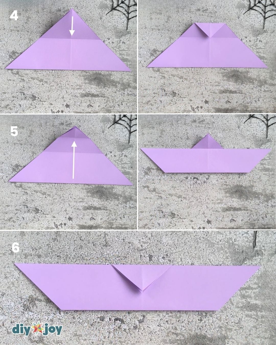 Paper bat origami step 2, folding the paper diagonally the other way