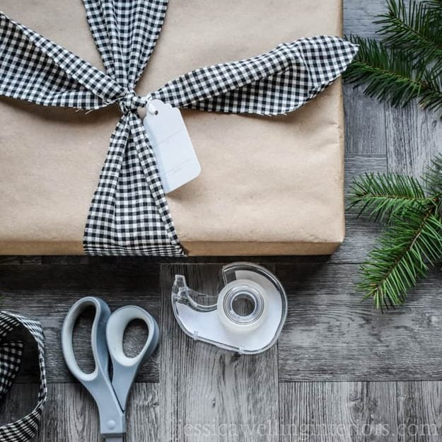 How to Wrap a Gift Wrapping Ideas - Kraft Paper Gift Wrap with Buffalo Check Ribbon - kraft paper gift wrap with buffalo check ribbon