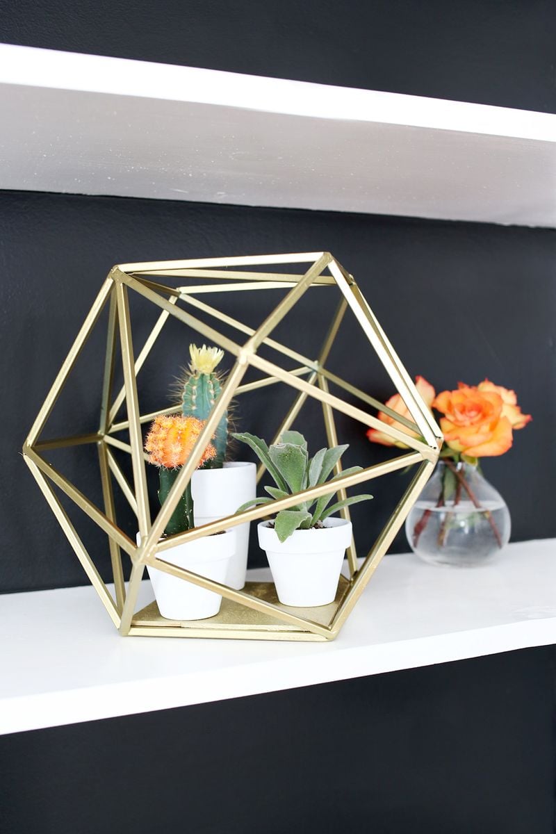 Gold Geometric Globe Planter, a cheap diy home decor idea, a simple upgrade that adds real character to a room