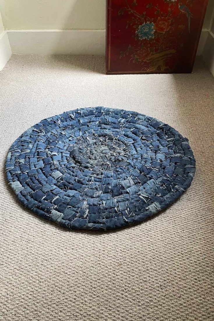 Round Denim Rag Rug, a cheap diy home decor idea, a simple upgrade that adds real character to a room