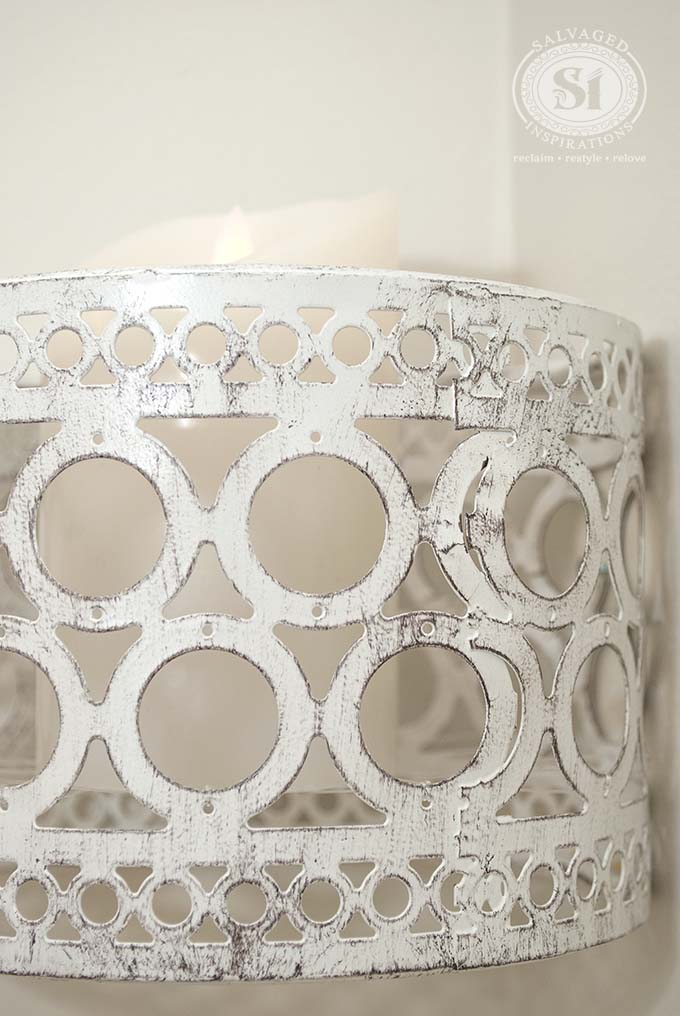 Distressed Metal Candle Shade, an easy weekend project with basic supplies and easy enough to repeat